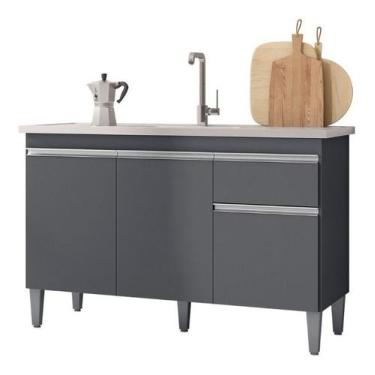 Imagem de Multiuso Balcão Tatiane 120cm 3 Portas 1 Gaveta C/tampo - Cinza - Ajl 