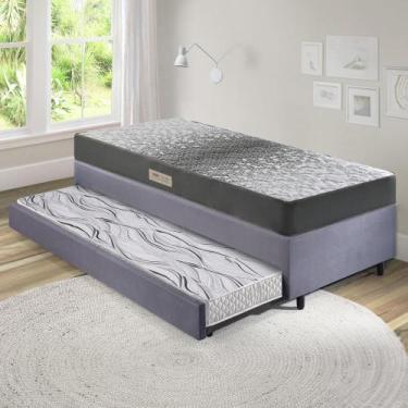 Imagem de Bicama Box Solteiro Suede Cinza 88x188x28 cm com Colchão Dual Firm Esp