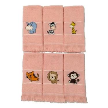 Imagem de Kit Safari 6 Toalhas de Mão 23x36cm Bordadas Tema Safari Para Bebê Inf
