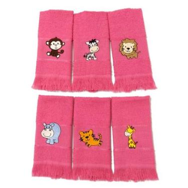 Imagem de Kit Safari 6 Toalhas de Mão 23x36cm Bordadas Tema Safari Para Bebê Inf