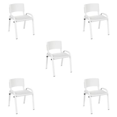 Imagem de Kit 5 Cadeiras Escolares ISO Infantil Base Branca Estrutura Metálica