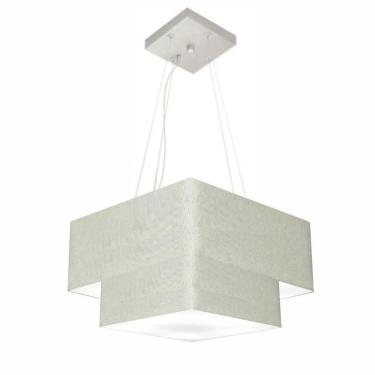 Imagem de Lustre Pendente Duplo Quadrado Vivare Md-4157 Cúpula em Tecido 40x35cm Rustico Cinza - Bivolt