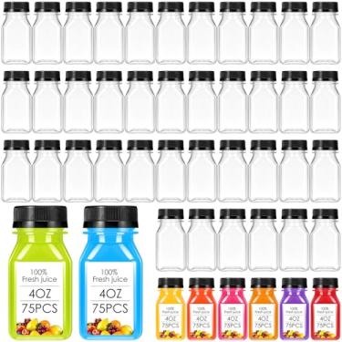 Imagem de Gerrii 75 frascos líquidos de 118 ml, garrafa de suco de plástico com tampa, recipiente transparente reutilizável, seguro para freezer, à prova de vazamento para suco, leite, vitaminas, bebida