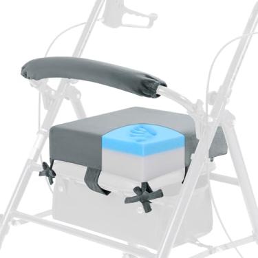 Imagem de BALAPET Conjunto de almofada de assento de andador antiderrapante e capa de encosto para idosos, almofada de assento de andador de espuma viscoelástica de suporte espessa de 7,6 cm, acessórios de