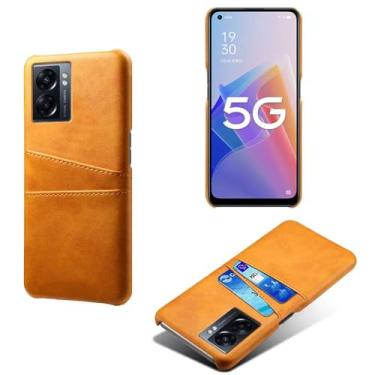 Imagem de Capas Compatível com OPPO A57 5G,Caso de couro PU-Tampa de telefone a prova de choque com 2 slots de cartão,Proteção anti-impressão digital e anti-gota-Yellow