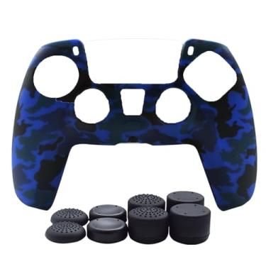 Imagem de Capa de silicone para controle de PS5 Skin-Hikfly para controles de PS5 DualSense, capa antiderrapante para controle PlayStation 5 - 1 película com 8 tampas de aperto de polegar (BlueCamo)