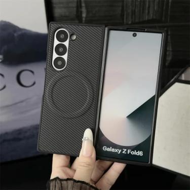 Imagem de YOGISU Capa protetora fina magnética com padrão luxuoso para Galaxy Z Fold6 (para Galaxy Z Fold6/preta)