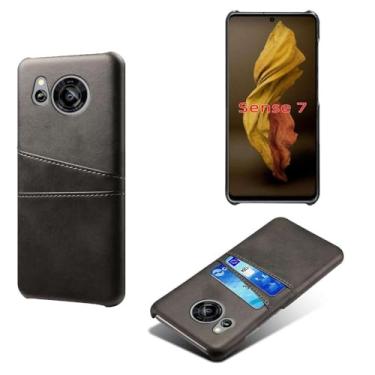 Imagem de Capa compatível com Sharp Aquos Sense 7, capa de couro PU - Capa de telefone fina à prova de choque com 2 compartimentos para cartão, proteção anti-impressão digital e antiqueda, plástico de couro