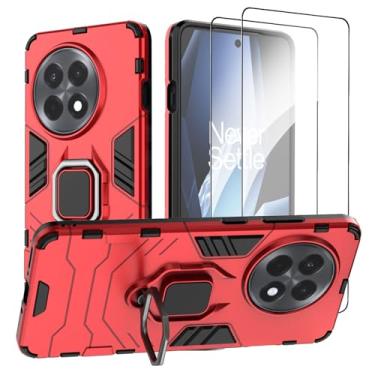 Imagem de Lokyoo Capa para Oneplus 13R e 2 protetores de vidro temperado, anel magnético de metal para 1+ 13R, vermelho