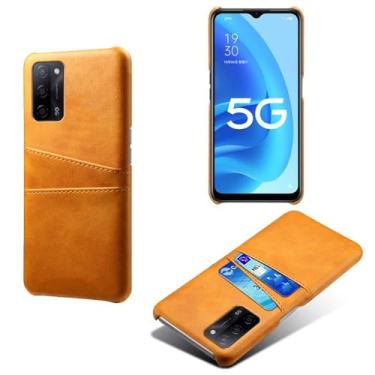 Imagem de Capas Compatível com OPPO A55 5G,Caso de couro PU-Tampa de telefone a prova de choque com 2 slots de cartão,Proteção anti-impressão digital e anti-gota-Yellow