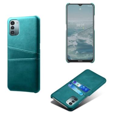 Imagem de Capas Compatível com Nokia G11,Caso de couro PU-Tampa de telefone a prova de choque com 2 slots de cartão,Proteção anti-impressão digital e anti-gota-Green