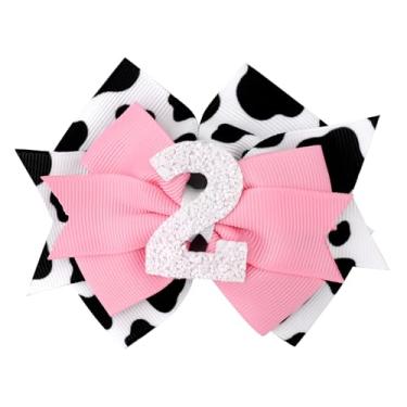 Imagem de Estampa Vaca Presilha de Cabelo com Laço, Rosa Tema Animal Fazenda Laço Cabelo para Crianças de 2 Anos Acessório para Meninas Pequenas Festa Aniversário Chá Bebê Decoração