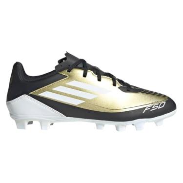 Imagem de adidas Tênis unissex adulto F50 Club Messi flexível, Ouro metálico/branco/preto, 12 Women/11 Men
