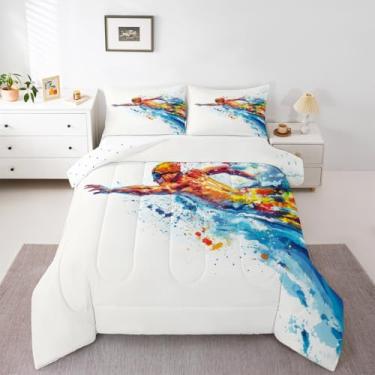 Imagem de Erosebridal Conjunto de edredom esportivo de verão, para crianças, meninos, meninas, moderno, esportivo, relaxante, colorido, tie dye, conjunto de cama