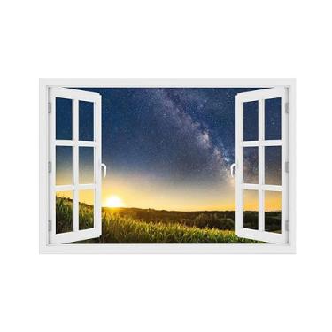Imagem de Paisagem Impressões em Tela-Céu estrelado-Janela Falsa Quadro de Parede-Natureza Pintura para Decoração Banheiro 50x75cm Sem Moldura