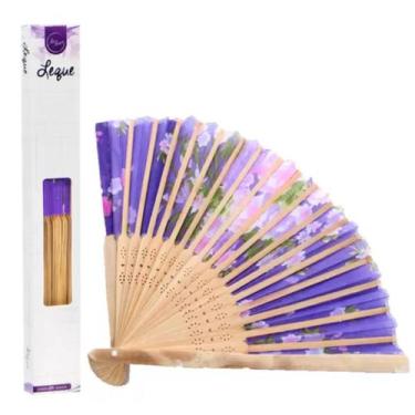 Imagem de Kit 5 Leques De Mão Florido Estilo Oriental Madeira - WCAN
