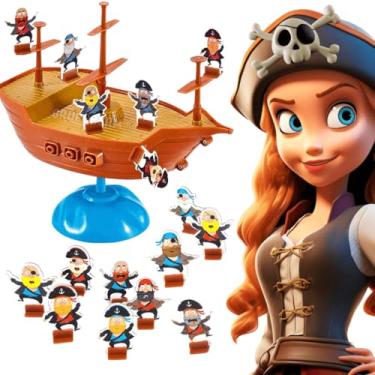Imagem de Brinquedo Balanço Pirata Jogo Divertido de Mesa com Navio Piratinhas e Desafio de Equilíbrio Para Crianças a partir de 6 Anos coordenação motora presente menino menina natal