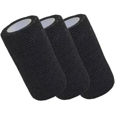 Imagem de Kit 3 Bandagem Elástica Auto Adesiva 10cm x 4,5m - Faixa Atadura Pet Tatuagem Academia Suporte e Imobilização Cor Preto