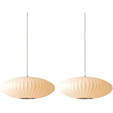 Imagem de Lustres De Luz Pendente Branca Moderna Cabeça única Flat Scoop Cocoon Lanterna Pendurada Redonda Restaurante Lâmpada De Pires De Bolha Lâmpada De Suspensão Iluminação Susp, 1pcs, D: 50CM