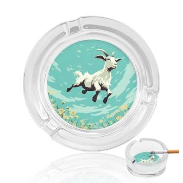 Imagem de Cinzeiro de vidro de cristal de brincadeira de cabra, cinzeiro redondo de vidro resistente para fumar, portátil, decorativo, moderno, para uso em casa, escritório, interior, exterior, pátio