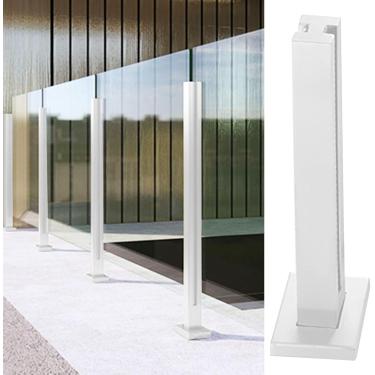 Imagem de Postes De Corrimão De Vidro Quadrado Com Balaustrada De Metal, Colunas De Grampo De Corrimão De Vidro Branco Com Fendas De Torneira E Base Robusta, Pilares, White - Mid Post, H-75cm/29.5