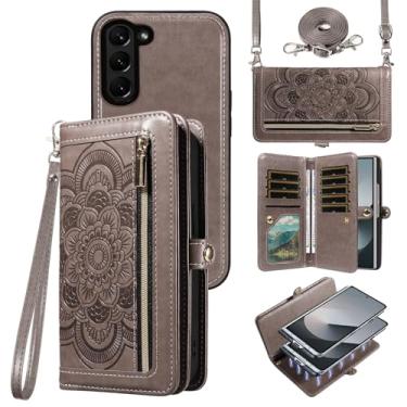Imagem de Asuwish Capa de celular para Samsung Galaxy Z Fold 6 5G 2024 com zíper carteira magnética destacável com alça transversal suporte de cartão de flor mandala ZFold6 Z6 G Fold6 6Z mulheres homens meninas