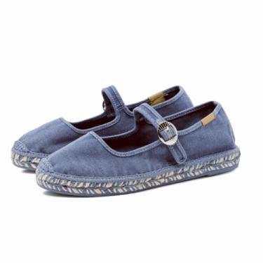 Imagem de keleimusi Mary Jane Alpargatas femininas sapatilhas de balé tecidas com plataforma lavada, alpargatas, sola de lona, sapatilha de verão, Azul, 36