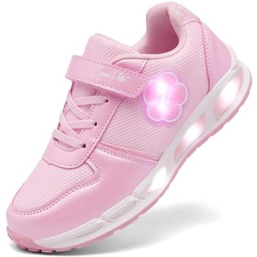 Imagem de SPEED MATE Tênis infantil leve para meninos e meninas respirável LED brilhante luminoso para esportes ao ar livre (criança pequena/grande), rosa, 22
