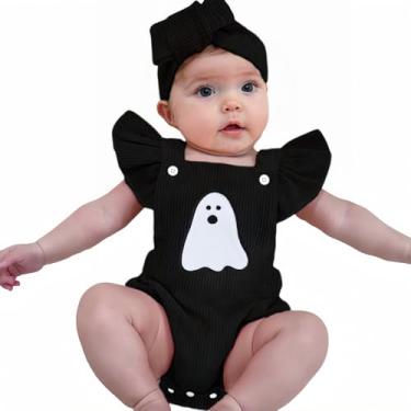 Imagem de Body My First Halloween Baby Girl para recém-nascido, fantasma, bolha, macaquinho de veludo cotelê, roupas de fantasma infantil (fantasma, 0 a 3 meses)