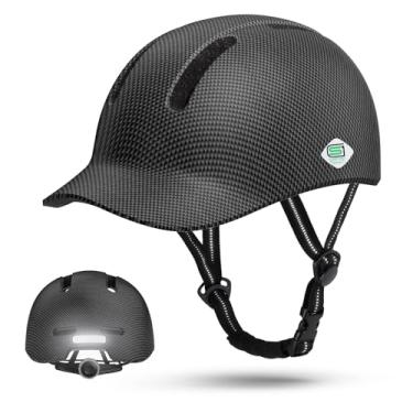 Imagem de Shinmax Capacete de bicicleta - Capacete de ciclismo leve ajustável estilo boné de beisebol com viseira longa, faixa refletiva, para ciclismo urbano, montanha e estrada (cor de fibra de carbono, médio