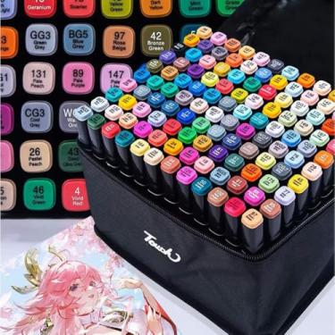 Imagem de Conjunto de Canetinhas Marcador Permanente Canetas para Colorir Touch com Ponta Dupla para Desenhos Profissional e Escolar com Duas Pontas Hidrográficas com Estojo para Transporte Touch (24)