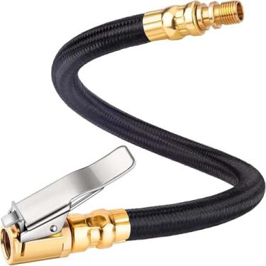 Imagem de Mangueira de extensão de inflador de pneu de 12 polegadas – Adaptador de bloqueio sem vazamento para compressor de ar, bomba de bicicleta, válvulas Presta e Schrader – Serve para carros, motocicletas