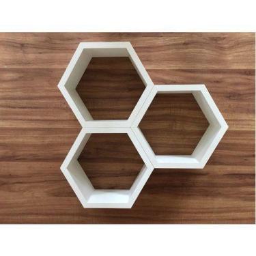 Imagem de Nicho Colmeia Hexagonal 20x20x10cm Branco Para Decoração Mdf - B&D Art