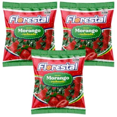 Imagem de 3 Pacotes Bala de Morango Recheada 500g Cada Florestal