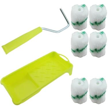 Imagem de TAODAN 1 conjunto de mini rolo de pintura de 5 cm de espuma de alta densidade/bandeja/alça para aparar acabamento trabalho pulverização moldagem moldura porta