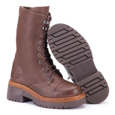 Imagem de Bota de Cano Alto com Sola Elevada em Couro Cafe - Simprona, 38, Cafe