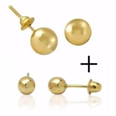 Imagem de Kit Brinco Bola 5mm Brinco Bola 2.5mm Segundo Furo Ouro 18k - DR Joias
