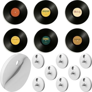 Imagem de Modern JP Suporte de parede de vinil adesivo para discos (pacote com 8) – Suporte de disco de fixação forte, visor de disco de vinil minimalista, fácil instalação segura para gravação – branco