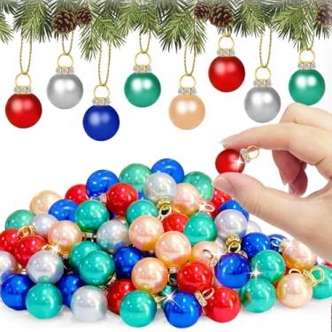 Imagem de 100 peças de enfeites de bola de Natal, bola de glitter em miniatura de 16 mm, pingentes de decoração de árvore de Natal para decoração de festa de Natal