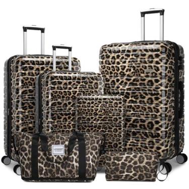 Imagem de Conjuntos de bagagem LARVENDER de 6 peças com estampa de leopardo TSA 