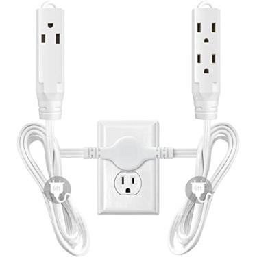 Imagem de Cabo de extensão interno, barra de alimentação de cabo de extensão dupla - Cabo de 3 metros - 1,8 m de cada lado com 6 tomadas polarizadas, fio aterrado de 3 pinos 16AWG - branco
