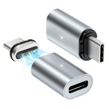 Imagem de HESKUL Adaptador magnético USB C, pacote com 2, reto, 140 W, USB4, 40 Gbps, conector USB-C suporta exibição de vídeo 8K a 60Hz para MacBook Pro/Air iPhone 15 Thunderboard 4/3 e mais dispositivos tipo