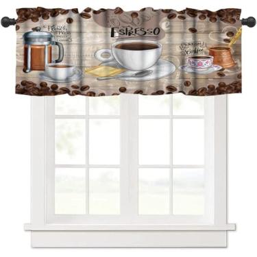 Imagem de Cortina de saia de cozinha para café, bebida, rústica, rústica, rural, campo, grãos de café, bolso para varão, janela curta, tratamentos para sala de estar, café, cozinha, sala de estar, cortinas 137