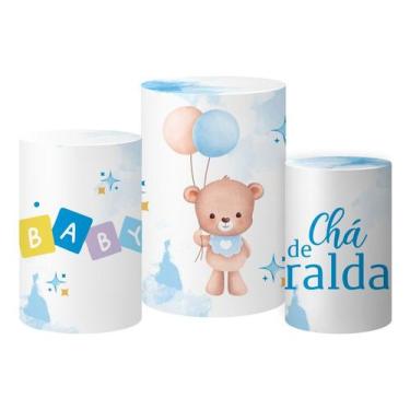 Imagem de Trio De Capas Cilindros Tecido Sublimado 3d Cha De Fraldas - Decorando