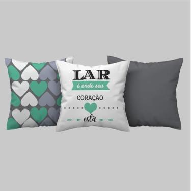 Imagem de Kit 3 Capas Almofada Para Sala Lar É Onde Seu Coração Está - DECORANDO