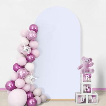 Imagem de GOJAWAY Capa branca de arco de casamento de 2 m, capas de suporte de arco de casamento de elastano para topo redondo Chiara Arch Background Capa para decoração de festa de aniversário, cerimônia