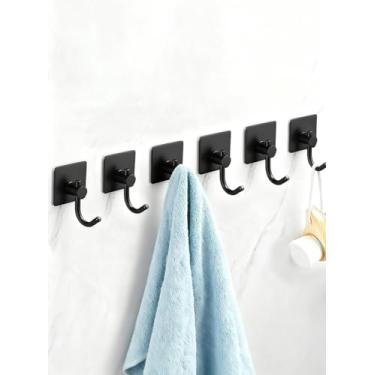 Imagem de EDMILE Ganchos adesivos para pendurar, pacote com 6 ganchos de parede adesivos sem perfuração, gancho de toalha de aço inoxidável para paredes, sem danos, gancho autoadesivo para banheiro, cozinha