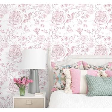 Imagem de Yasinet Papel de parede floral rosa descasque e cole papel de parede moderno para quarto, papel de contato boho para armários, papel de parede autoadesivo removível à prova de guerra para Barthroon