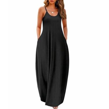 Imagem de Vestido maxi Wolddress feminino 2025 casual sem mangas preto 4X