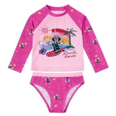 Imagem de Conjunto Moda Praia Verão Infantil Minnie Blusa Térmica UV Calcinha - 